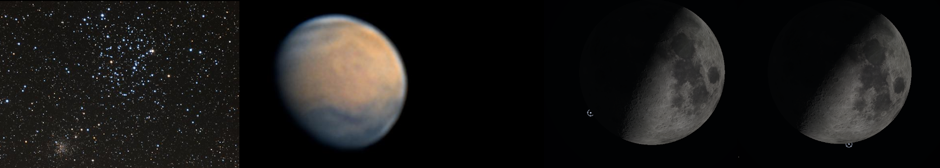 Az ikrekbeli Mars, csillaghalmaz, Hold és négy csillag estéje