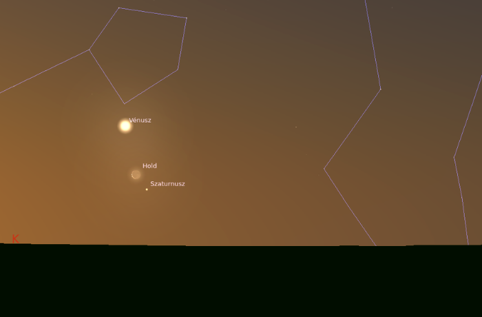Fényes gyöngysor az égen: együtt áll a Vénusz, a Hold és a Szaturnusz