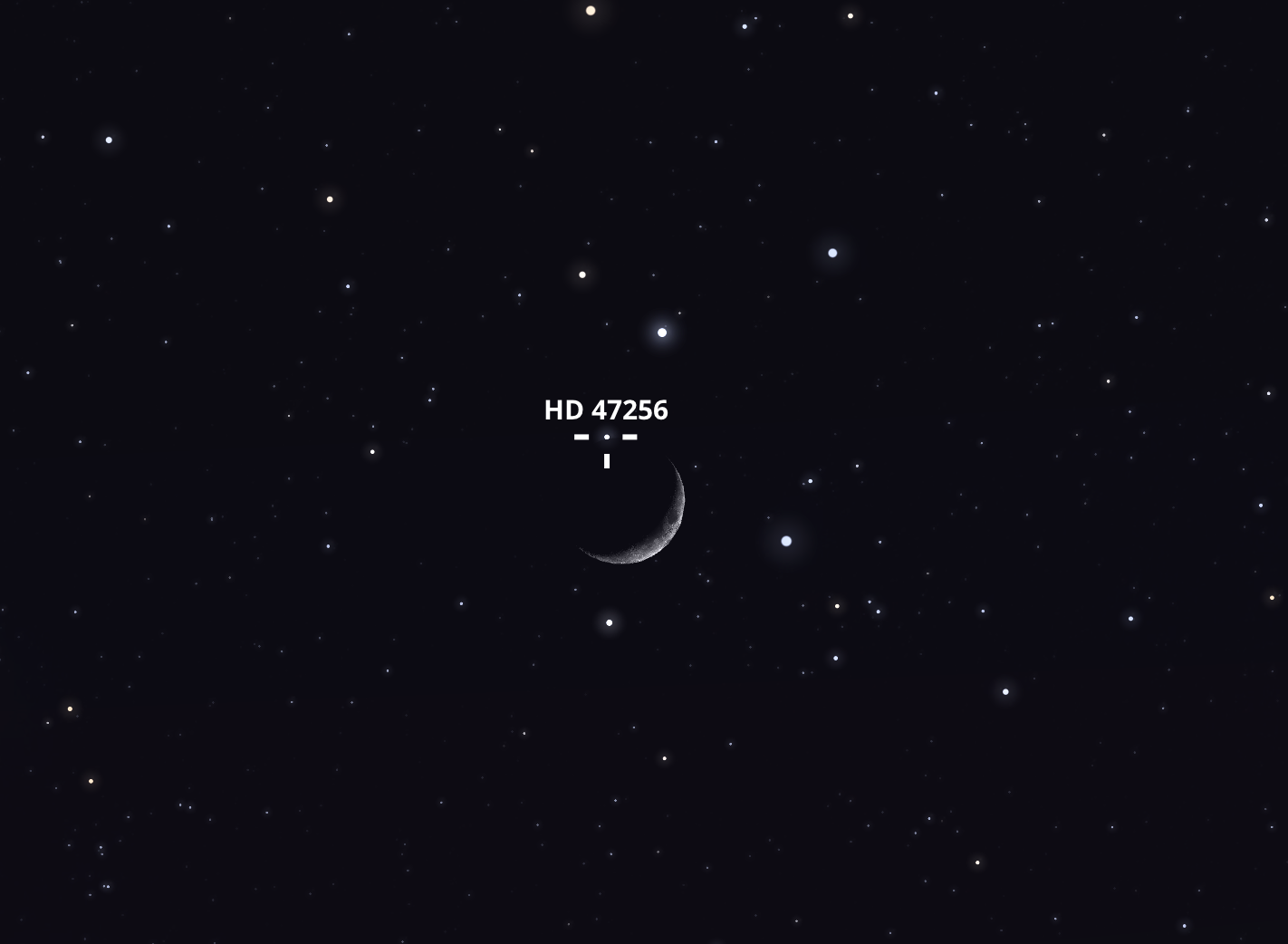 A HD 47256 eltűnik a Hold mögött május 11-én 22:03-kor a nyugati égbolton. Stellarium-web.org