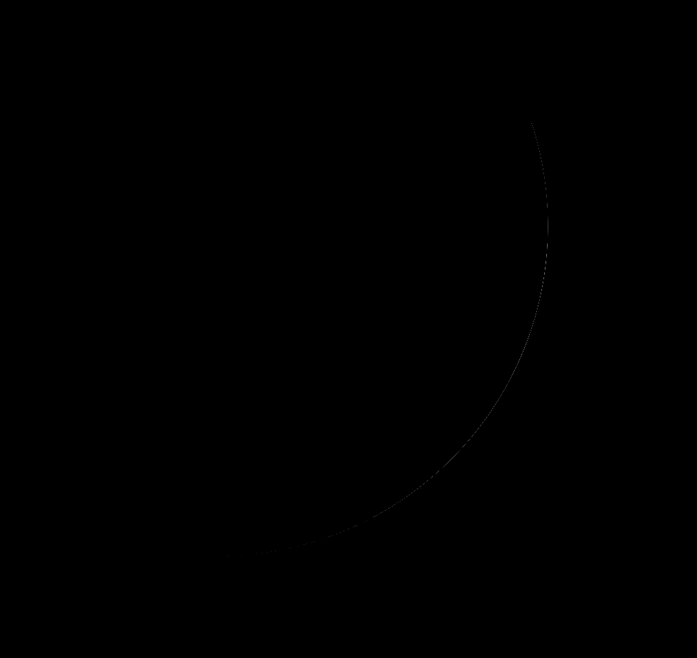 Winjupos szimuláció a bő egynapos vénuszsarló megvilágított ívdarabjáról, 2020.06.02-án, 13:00 órakor. A látvány nem ilyen lesz, a gyűrű körbe fog érni abolygó körül!