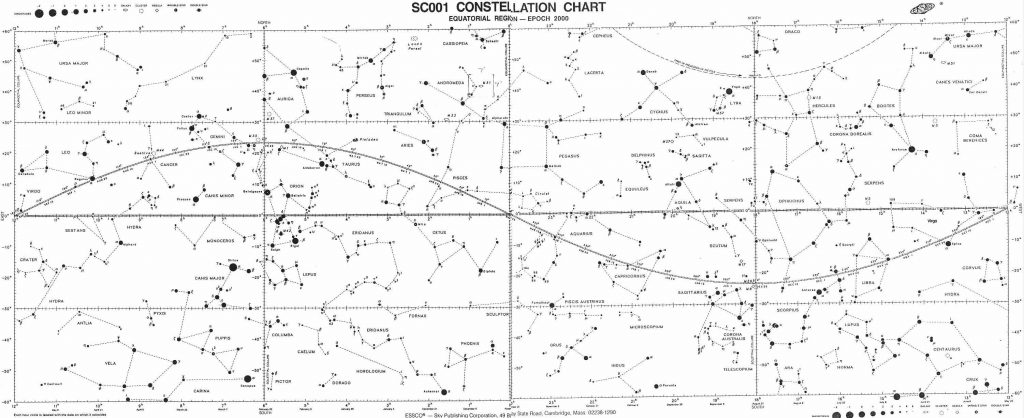 A ma elismert 88 csillagkép egy nagy égbolttérképen. Forrás: https://ecampus.matc.edu/