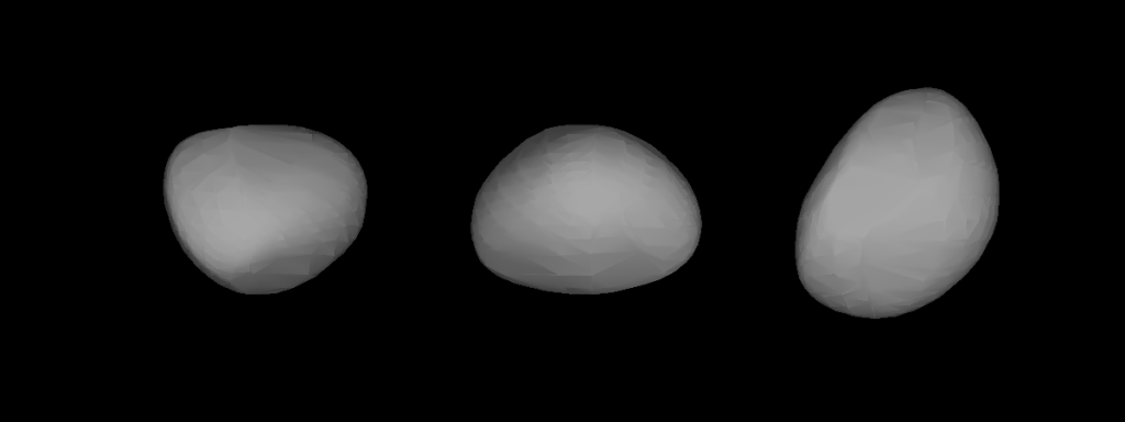 A (10) Hygiea a (4) Vesta és (1) Ceres-hez képest. Forrás: ESO/P. Vernazza et al., L. Jorda et al./MISTRAL algorithm (ONERA/CNRS)