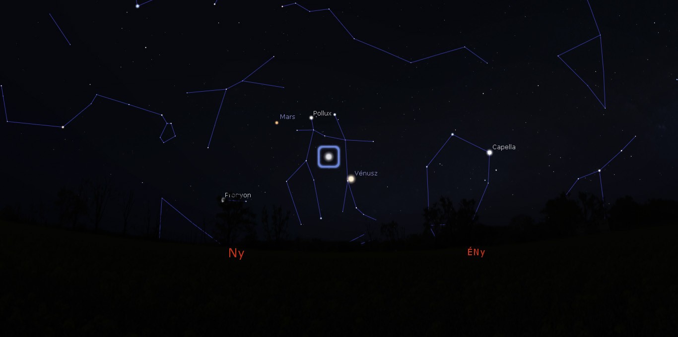 Az ISS átvonulása az Ikrek csillagképen 22:51-kor. FORRÁS: Stellarium-web.org