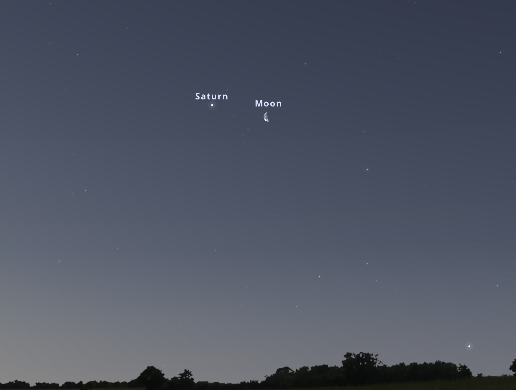 A Szaturnusz és a Hold együttállása május 31-én 04:00-kor a délkeleti égbolton. Stellari-um-web.org