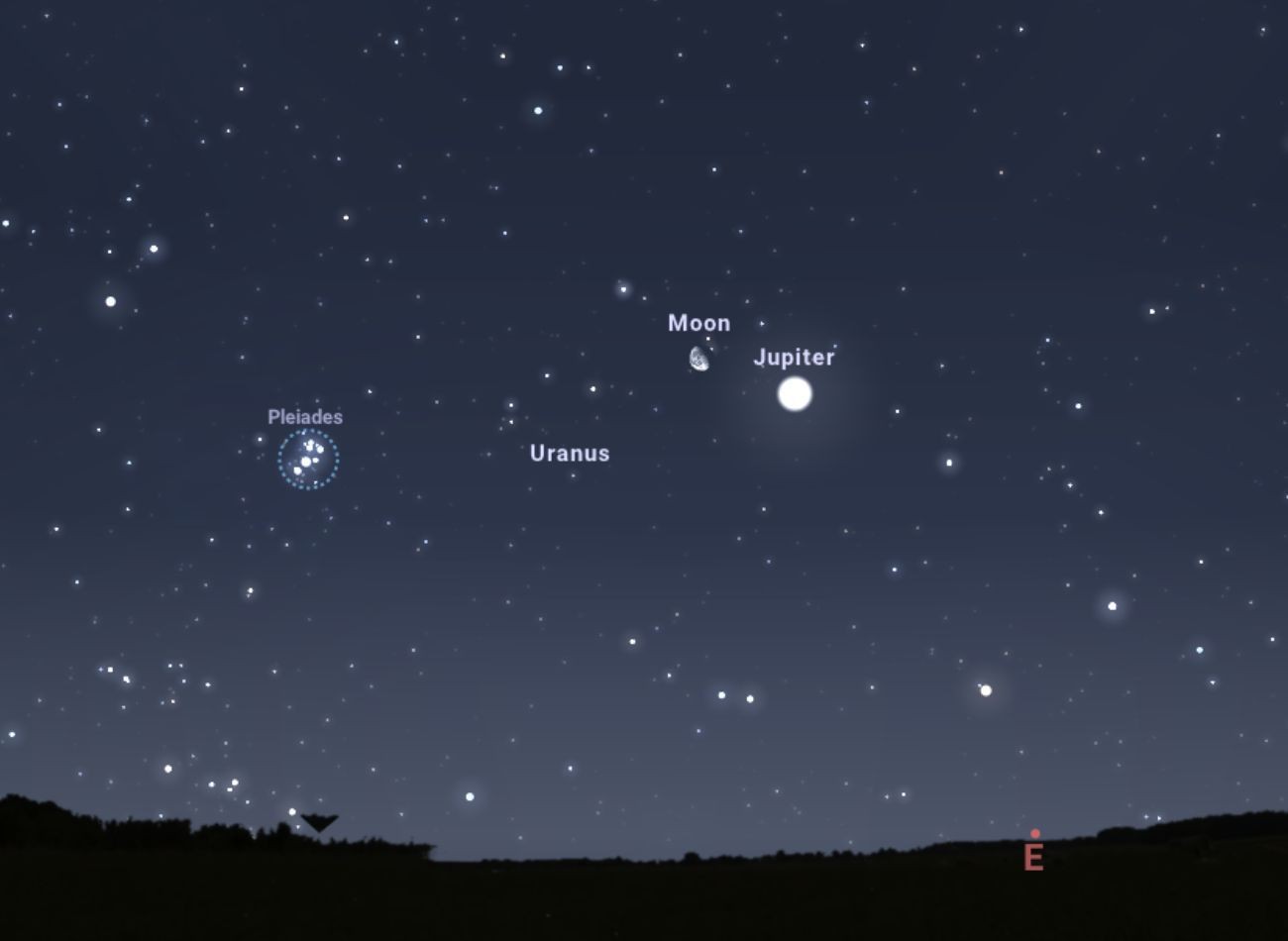 Az égi négyesfogat egymás mellett 23:00-kor. FORRÁS; Stellarium-web.org