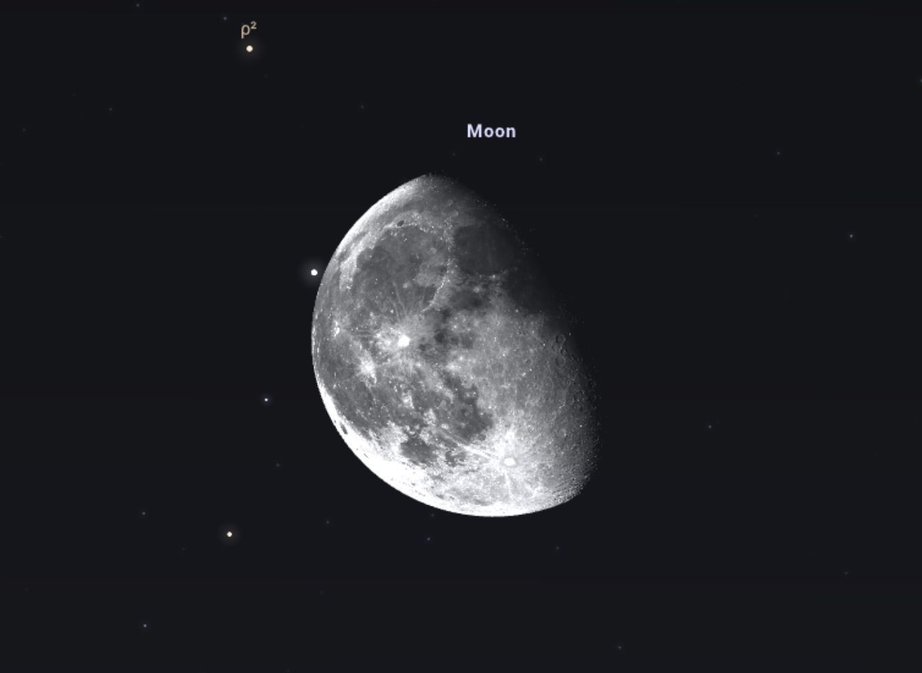 A Hold bal felső részénél látható csillag a belépés előtt 22:00-kor. FORRÁS; Stellarium-web.org