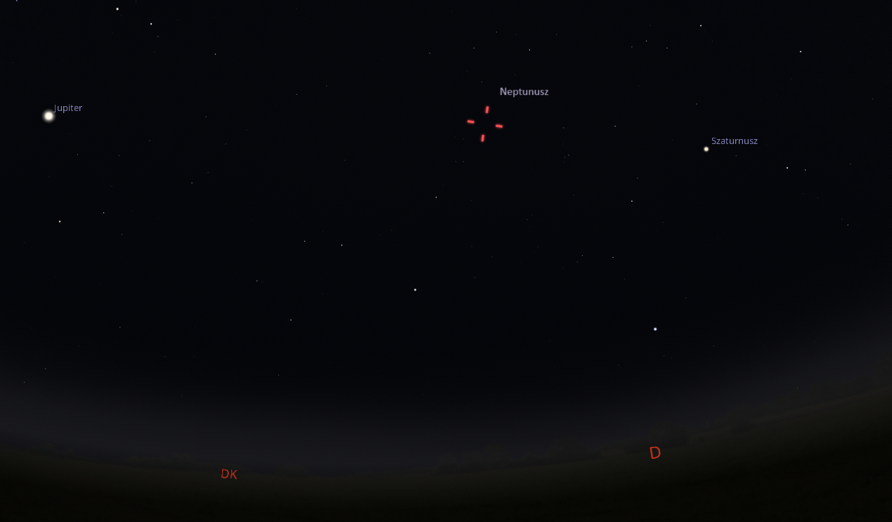 A Neptunusz helyzete az égbolton szeptember 19-én éjfélkor (Forrás: Stellarium)
