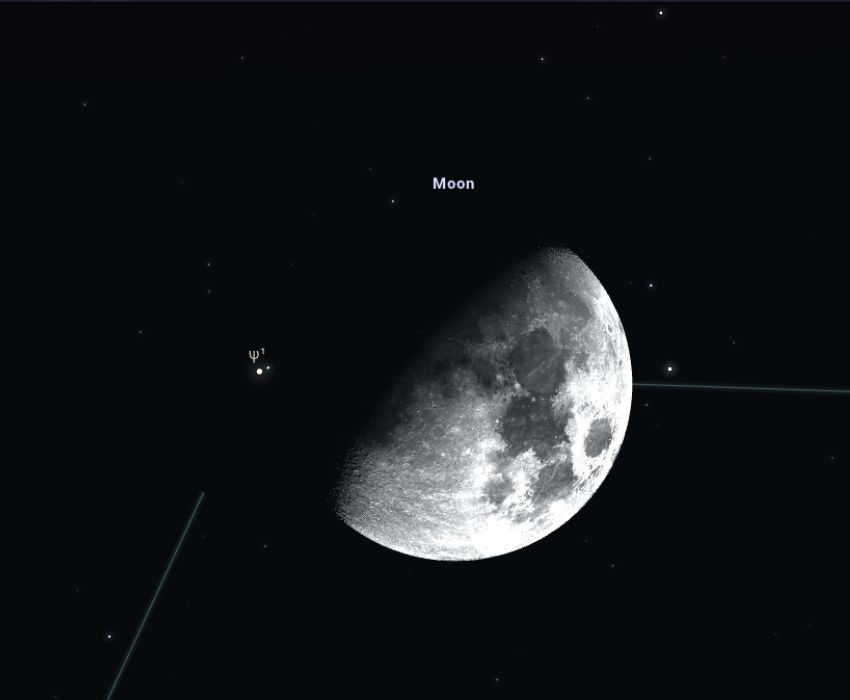A Pszi1 csillag, mielőtt belép a Hold mögé 20:10-kor. FORRÁS: Stellarium-web.org