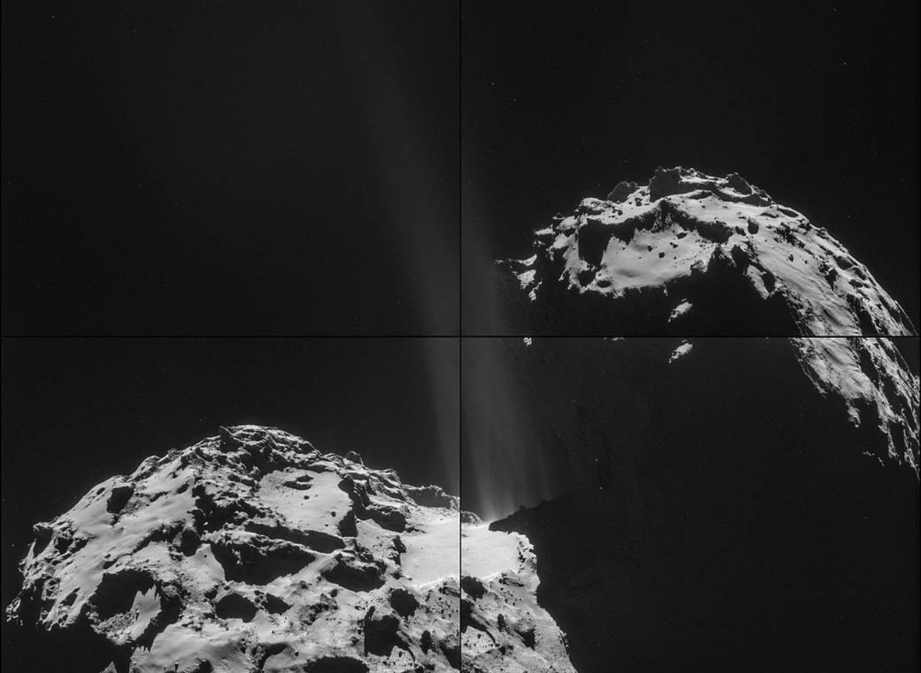 A Rosetta űrszonda felvétele a 67P/Churyumov–Gerasimenko üstökösről, amelyen meg lehet figyelni magot és a belőle párolgó jeget és gázokat. FORRÁS;NASA.GOV