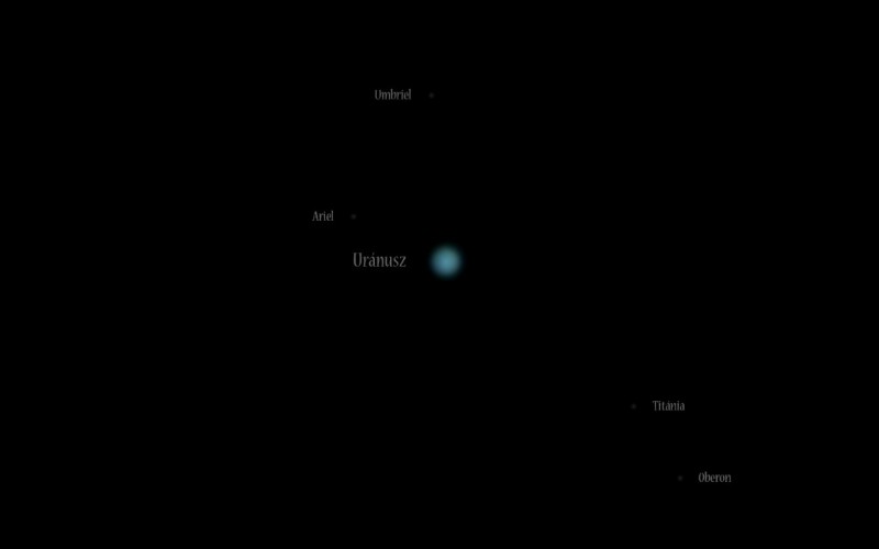 Az egyik utolsó magyar Uránusz észlelés: Sebestyén Attila fényképe Csongrádban készült egy 150/600-as Newton távcsővel, kitűnő égen. A megdöbbentően jó felvételen 4 hold is látszik, valamint tisztán kivehető az Uránusz peremsötétedése.