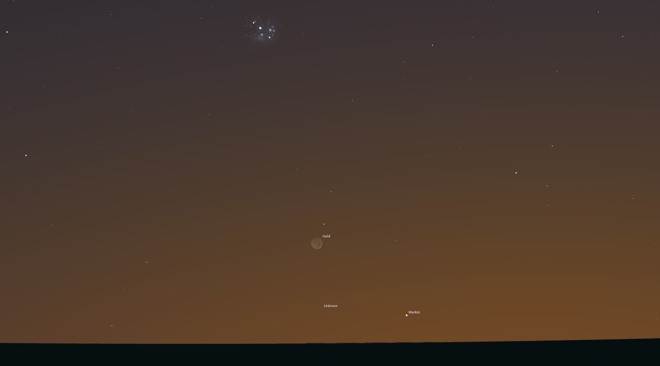 A nyugati horizont 21-én este 20:30-kor. Forrás: Stellarium