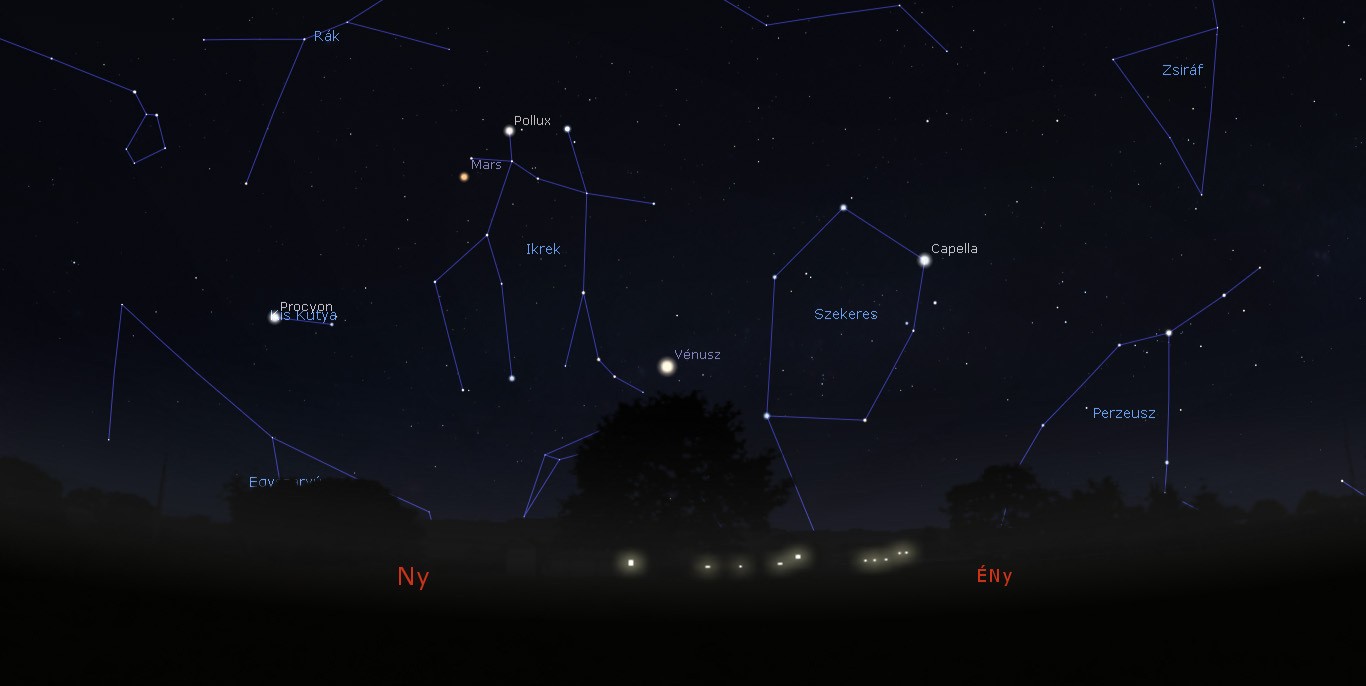 Az Esthajnalcsillag helyzete május 8-án, 22:00-kor a nyugati égbolton. Forrás: Stellarium-web.org